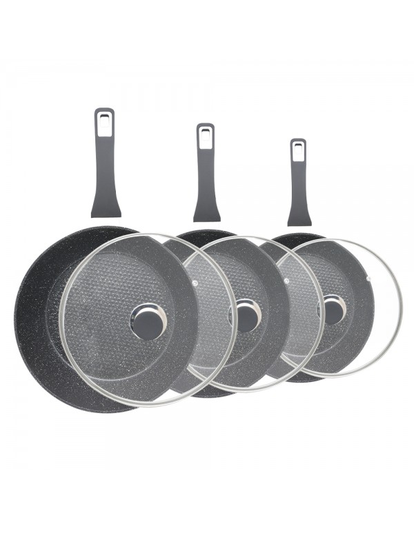 Various Sized Lfgb Material Imitate Pressure Die-Casting Aluminum Non-Sticky Marble Coating Frying Pan With Lid RL-AL010