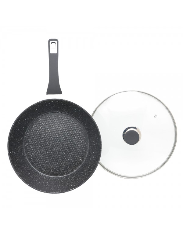 Various Sized Lfgb Material Imitate Pressure Die-Casting Aluminum Non-Sticky Marble Coating Frying Pan With Lid RL-AL010