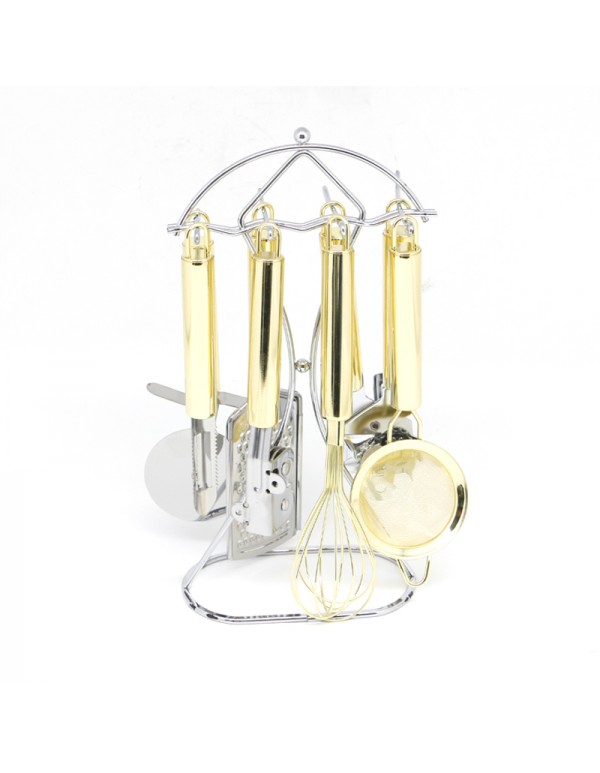 Stainless Steel Home And Industry Use Kitchen Utensils And Gadgets Set With Stand Gold Plating RL-KG001