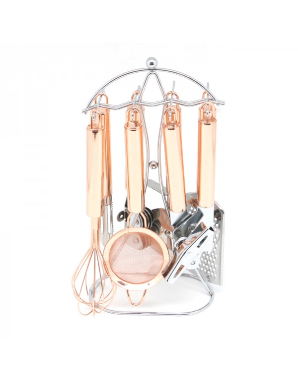 Stainless Steel Home And Industry Use Kitchen Utensils And Gadgets Set With Stand Rose Gold Plating RL-KG002
