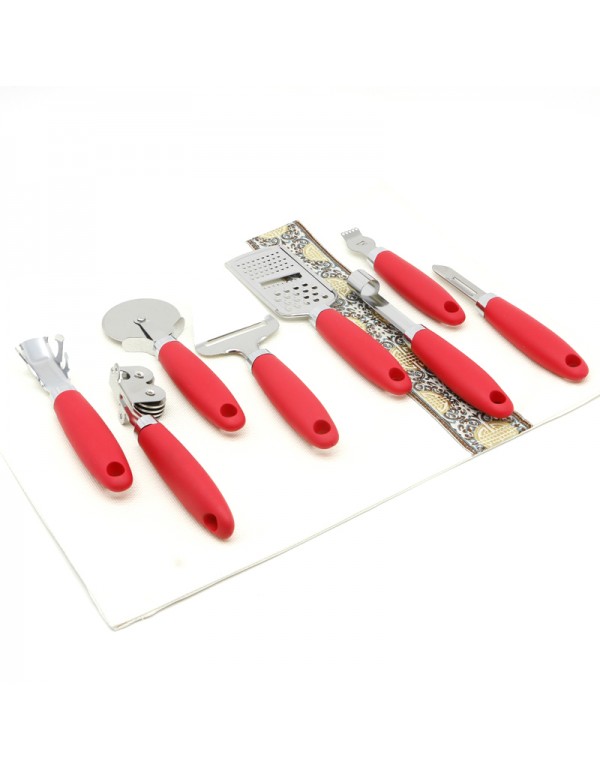 Stainless Steel Home And Industry Use Kitchen Utensils And Gadgets Set Plastic Handle With Stand RL-KG003