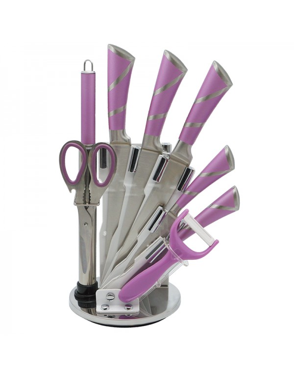 Colourful Stainless Steel Home Kitchen Tool Hollow Handle Knife Set With Stand RL-KF026