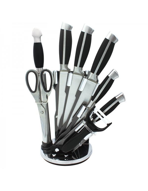Stainless Steel Home Kitchen Tool Hollow Handle Knife Set With Stand Strip Handle RL-KF029