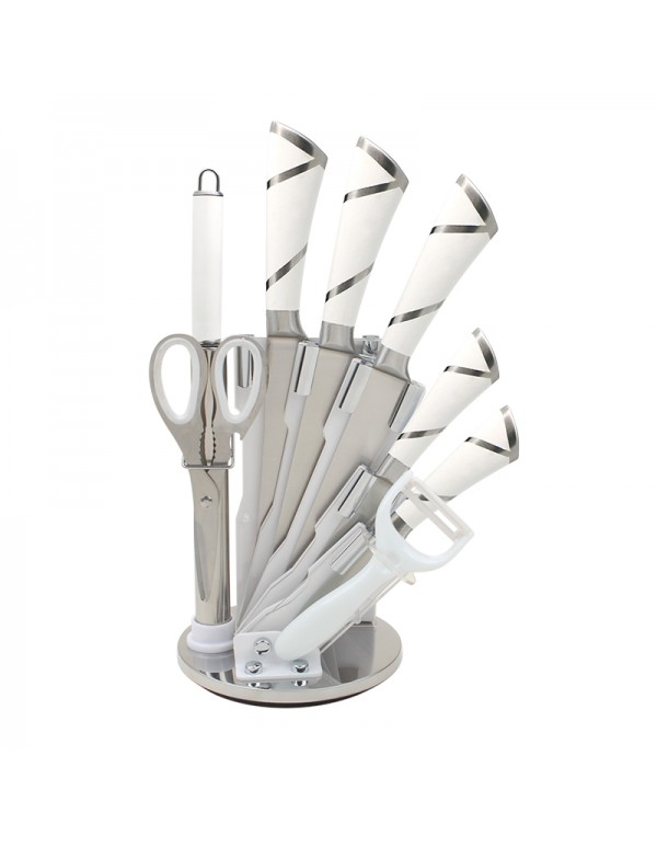 Stainless Steel Home Kitchen Tool Hollow Handle Knife Set With Stand Strip Handle RL-KF030